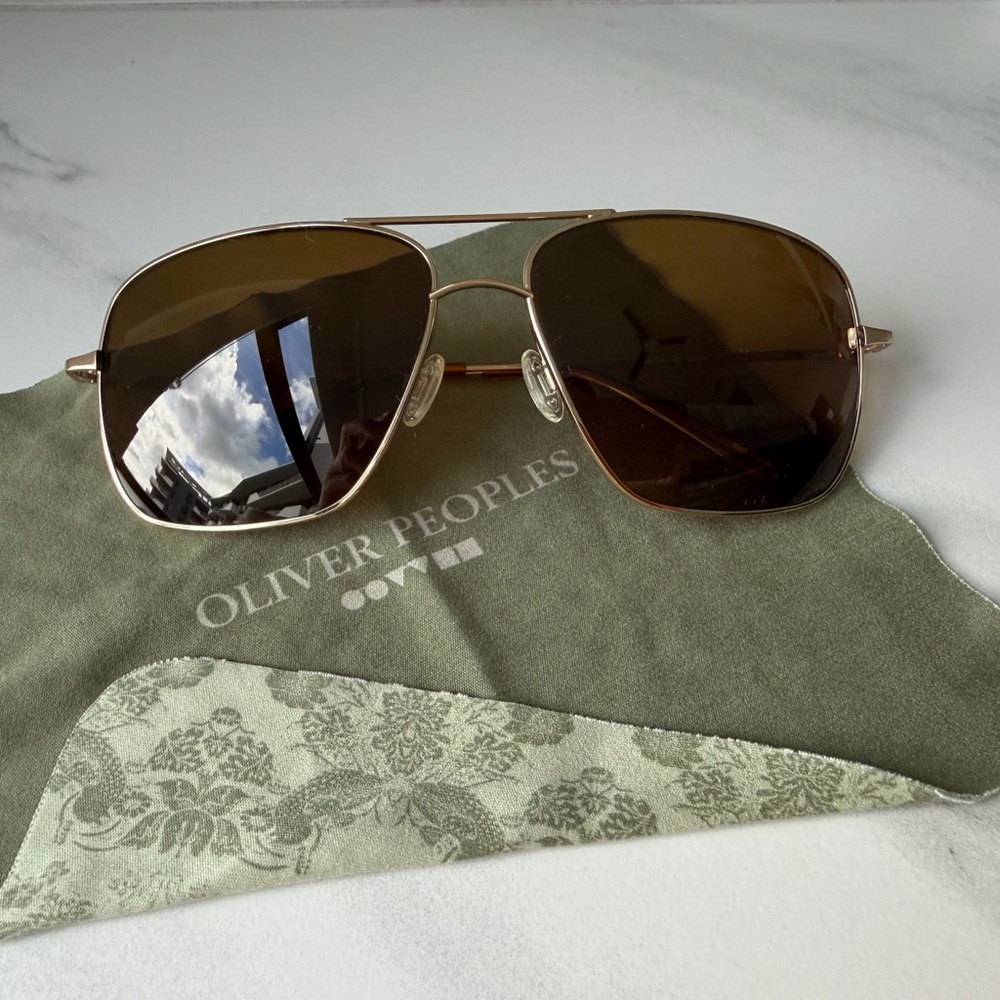 Oliver Peoples Gold and Brown Sunglasses
